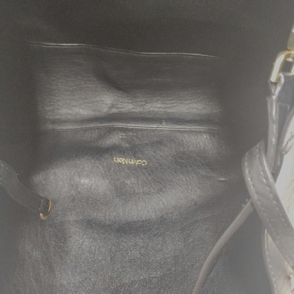 Calvin Klein Black Leather Tote with Gold Hardware + Matching Pouch - Picture 7 of 13